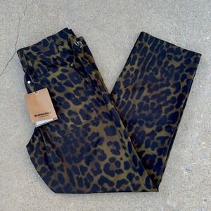 NWT Burberry Leopard Straight Leg Cotton Trousers Khaki Green Men's EU 46 US 36